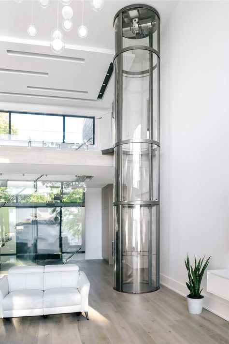 Vuelift Mini Glass Elevator - Azure Magazine | Azure Magazine Magazine Diy, Home Elevators, House Lift, Elevator Interior, Elevator Design, Glass Elevator, Diy Furniture For Small Spaces, Folding Furniture, Beach House Design