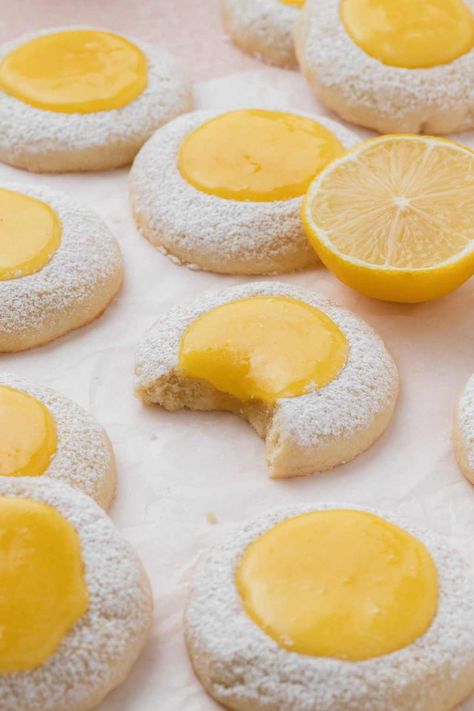 Lemon Curd Cookies, Curd Cookies, Thumbprint Cookie, Homemade Lemon Curd, Lemon Drop Cookies, Thumbprint Cookies Recipe, Cookie Table, Favorite Cookie Recipe, Summer Cookies