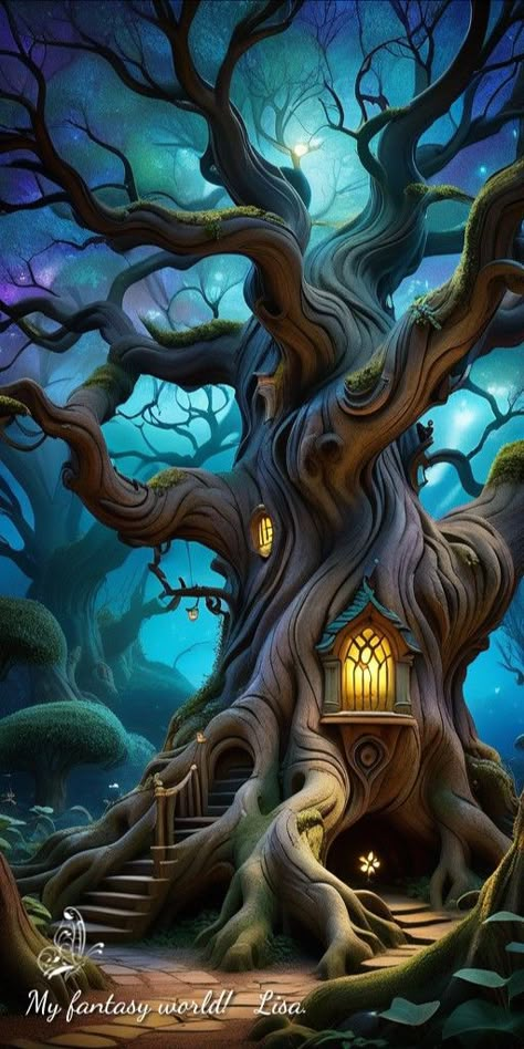 Imaginarium Aesthetic, Tree House Drawing, Playroom Mural, Diy Fairy Door, 숲 사진, Forest Drawing, Magical Tree, Cool Tree Houses, Tree Of Life Art