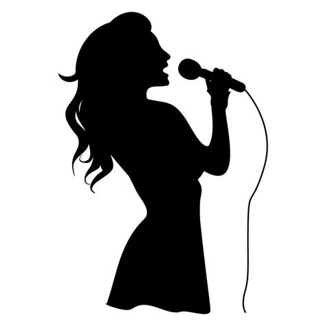 Singer woman with a microphone silhouette. Vector illustration Microphone Silhouette, Logo Banners, Cityscape Photos, Nature Backgrounds, Heart With Arrow, Photo Template, Background Banner, Flower Frame, Landscape Photos