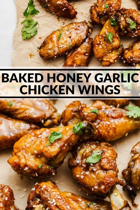 Baked Honey Garlic Chicken Wings - The Whole Cook Baked Honey Garlic Chicken Wings, Honey Glazed Chicken Wings, Spicy Chicken Bites, Baked Honey Garlic Chicken, Honey Garlic Chicken Wings, Glazed Chicken Wings, Garlic Chicken Wings, Honey Glazed Chicken, Chicken Wing Sauces