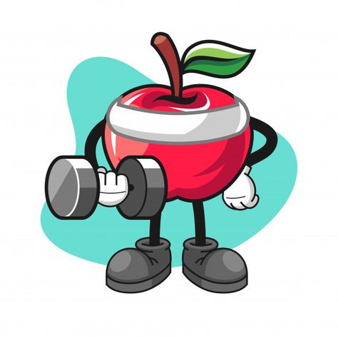 Fitness Cartoon, Cartoon Workout, Working Out Cartoon, Apple Cartoon, Workout Cartoon, Apple Character, Workout Cartoon Art, Exercise Pictures Cartoon, Fitness Vector