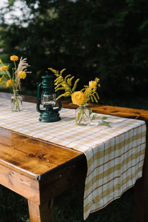 Wedding Centerpieces Rustic, Floating Centerpieces, Centerpieces Rustic, Hanging Centerpiece, Family Style Table, Reception Tablescapes, Low Centerpieces, Checkered Tablecloth, Lantern Centerpieces