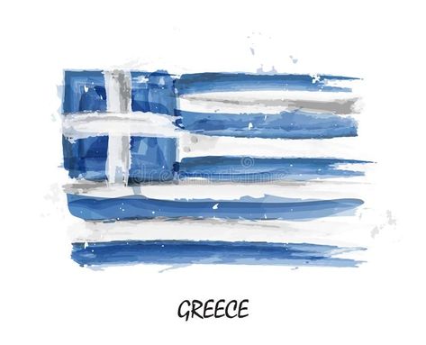 Greece Project, Watercolor Realistic, Vector Painting, Flag Drawing, Greece Flag, Greek Flag, Realistic Watercolor, Flag Painting, Flag Icon