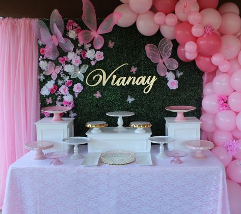 Dessert Table Butterfly Theme, Butterfly Themed Dessert Table, Butterfly Theme Dessert Table, Butterfly Dessert Table Ideas, Butterfly Themed Birthday Party Backdrop, Butterfly Backdrop Ideas, Butterfly Themed Birthday Party Decoration, Butterfly Treat Table, Butterfly Dessert Table