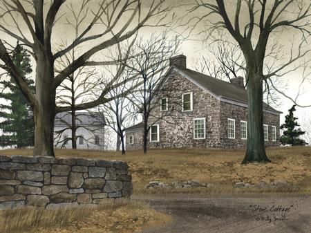 "Stone Cottage" - Billy Jacobs, artist. He does such beautiful work! Billy Jacobs Prints, Billy Jacobs Art, Country Artwork, Billy Jacobs, Charles Wysocki, Farmhouse Pictures, Cottage Gifts, Old Stone Houses, Stone Cottages