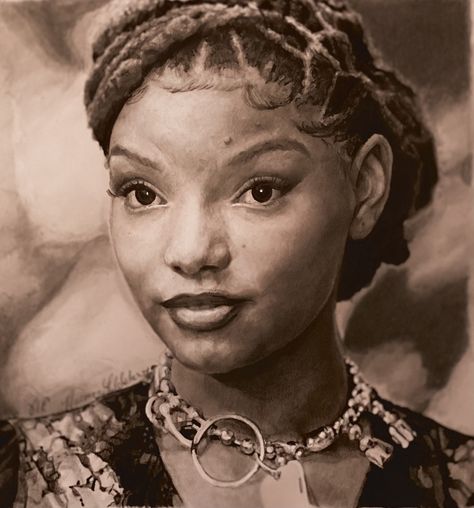 Halle Bailey Drawing, Halle Bailey, Pencil Drawing, Halle, Pencil Drawings, Buddha Statue, Greek Statue, Male Sketch, Pencil