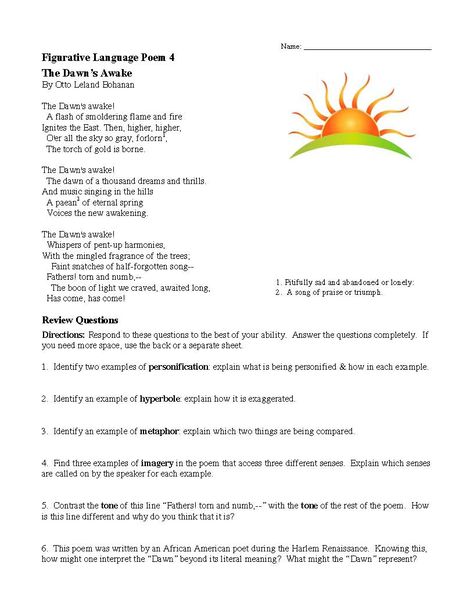 Figurative Language Poem 4: <em>The Dawn's Awakening!</em> by Otto Leland Bohanan | Poetry Activity Figurative Language Poems, Poetry Activity, Poetry Activities, Music Sing, American Poets, Figurative Language, Desert Island, Reading Levels, Printed Materials