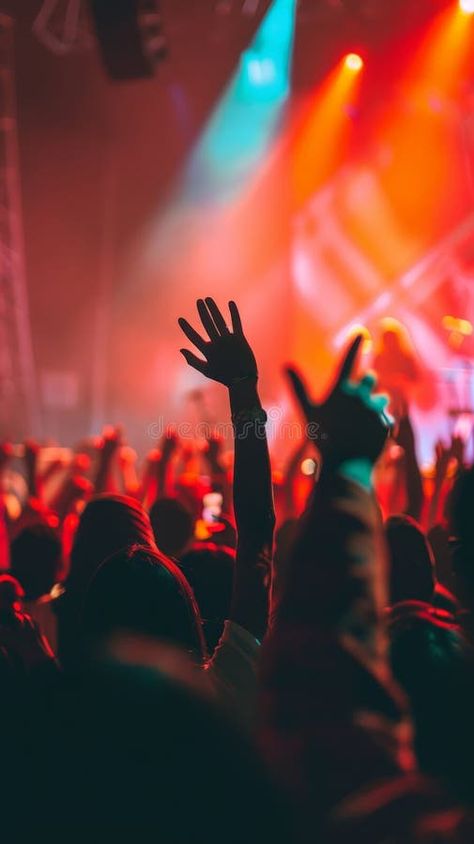 Lively concert crowd with hands in the air enjoying a music festival under bright stage lights. Perfect for capturing royalty free stock photos Festivals Aesthetic, Festival Advertisement, Vector Mountain, Concert Crowd, Festival Aesthetic, Stage Lights, Festival Image, Hands In The Air, Concert Aesthetic