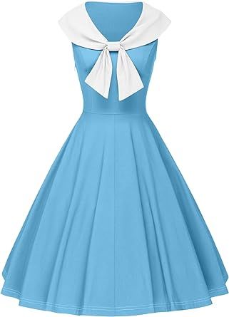 GownTown Women's Retro Style Bowknot Casual Party Swing Dress with Pocket 1950’s Dress, Retro Fashion Women, Hepburn Style, Sailor Dress, Reference Poses, Feminine Dress, Free Amazon Products, Casual Party, Dress Fashion