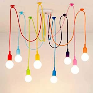 Ceiling Lights Diy, Antique Pendant Light, Spider Lamp, Colorful Pendant Light, Retro Pendant Lights, Spider Light, Rope Pendant Light, Diy Ceiling, Hanging Chandelier