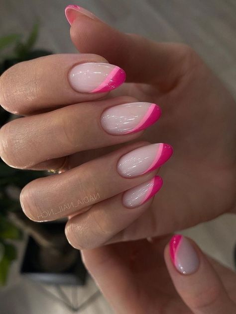 Pink French Tip Nails: 45+ Stylish Designs and Ideas Pink French Oval Nails, Pink French Tip Nails Round, French Manicure Pink Tips, Pink Tip French Manicure, Pink French Nail Designs, Hot Pink French Nails, Pink Glitter French Tip Nails, Pink Glitter Acrylic Nails, Round French Tip Nails