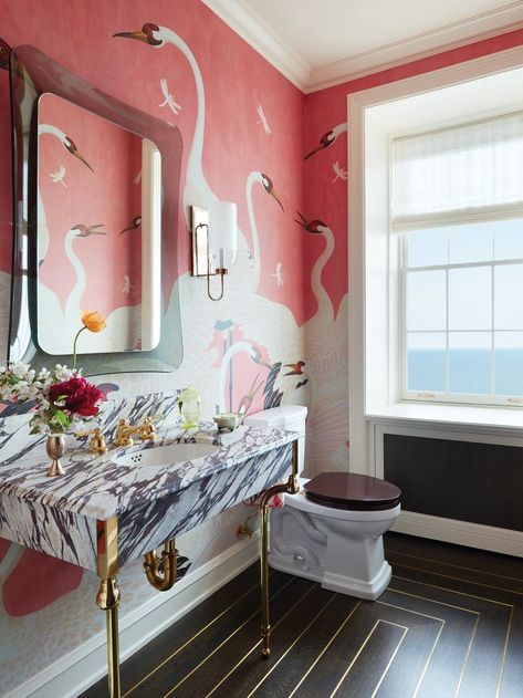 Maximalist Bathroom Decor, Maximalist Bathroom, Summer Thornton, Estilo Kitsch, Bold Bathroom, Wallpaper Bathroom, Glam Pad, Interior Design Process, Casa Vintage