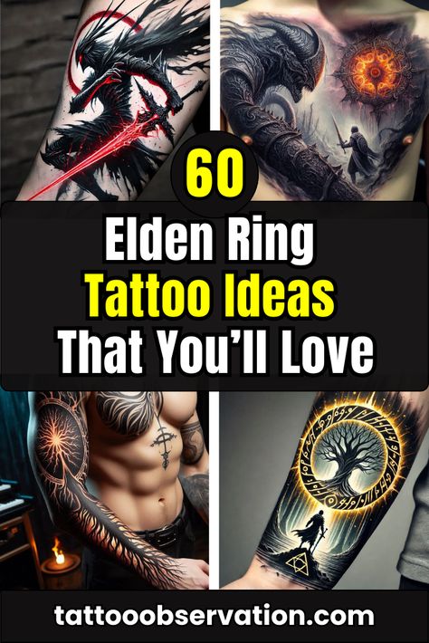 Level up your ink game! Discover 60+ Elden Ring tattoo ideas. From symbols to characters, find inspiration to immortalize your adventure. Elden Ring tattoos, gaming tattoos, video game ink.

#EldenRingTattoo #GamingTattoo #GeekTattoo #VideoGameTattoo #TattooIdeas Elden Ring Tattoo, Ring Tattoo Ideas, Ring Tattoo Designs, Tattoos For Men And Women, Ring Tattoo, Video Game Tattoo, Geek Tattoo, Tattoo Now, Gaming Tattoo