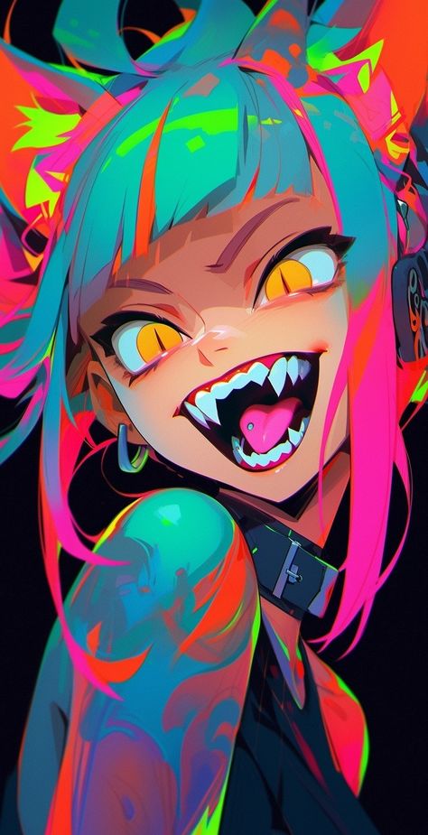 Anime Pop Art Bright Colors, Headshots Drawing, Hyper Pop Art, Headshot Poses Drawing, Mika Pikazo, Colorful Punk, Faces Women, Punk Art, Arte Cyberpunk