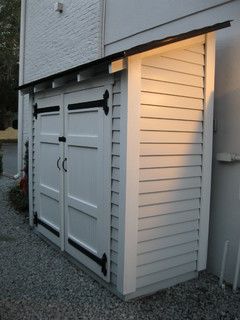 Small Storage along the side of a house - Traditional - Garage And Shed - orlando - by Historic Shed Narrow Shed, Pool Shed, Backyard Storage Sheds, Diy Storage Shed, Lean To Shed, Backyard Storage, Small Sheds, Storage Shed Plans, Diy Shed Plans