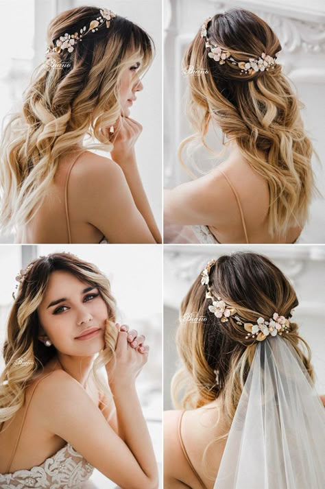 12 New Ways To Wear Your Hair Down for the Wedding! Dazzling Natural Hairstyles For the Modern Bride! - Praise Wedding Veil Hair Down, Bride Hairstyles With Veil, Bridal Hair Half Up Half Down, Wedding Hair With Vail, Hair Down Wedding, Bride Hair Down, Bridal Hairstyles With Braids, Bridal Hair Half Up, Bridal Hair Veil