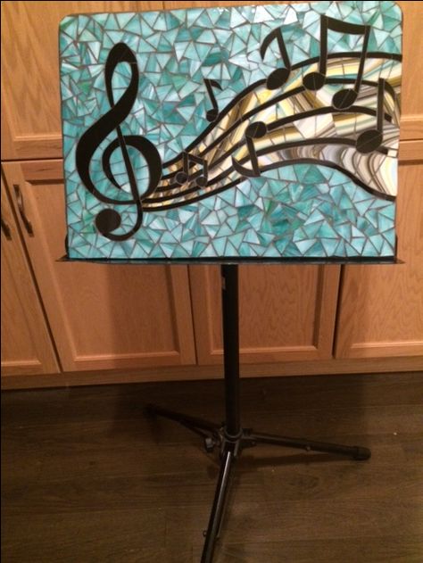 Mosaic music stand by Laura Sinkins Mosaics Mosaic Tile Designs, Mosaic Pots, Mosaic Table Top, Glass Art Projects, Mosaic Pictures, Music Stand, Gifts Vintage, Art Stained, Stained Glass Designs