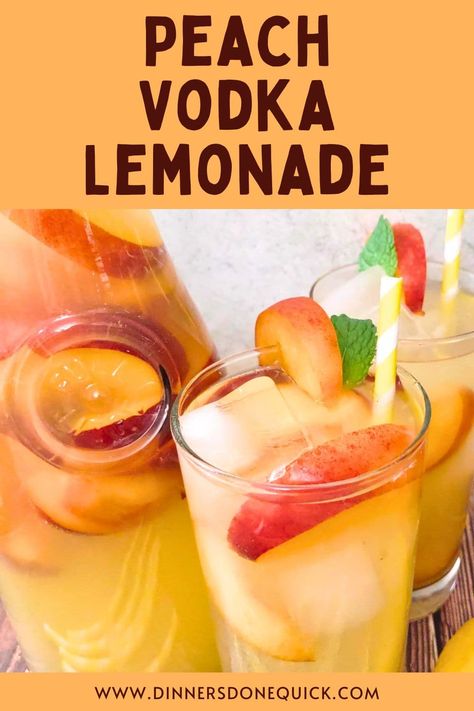 Lemonade With Alcohol Recipes, Spiked Peach Lemonade, Smirnoff Peach Vodka Recipes, Drinks With Peach Vodka, Peach Vodka Drinks Recipes, Peach Drinks Alcohol, Peach Lemonade Cocktail, Peach Vodka Drinks, Drinks Alcohol Recipes Easy