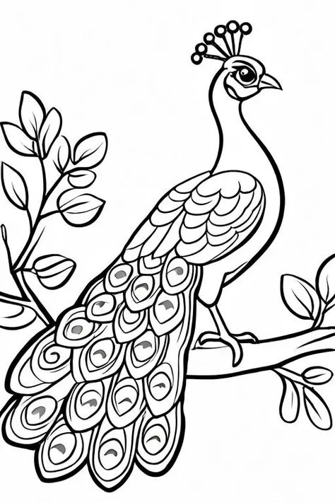 Peacock Coloring Page 2 for Kids Peacock Drawing Simple, Peacock Coloring Pages, Peacock Drawing, Peacock Feather Tattoo, Peacock Pictures, Owl Coloring Pages, Printables Free Kids, Bird Coloring Pages, Peacock Color