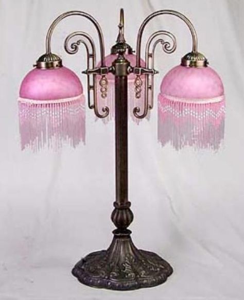 Pink Victorian Style Lamp Glass Shade Bead Fringe Apartment Lamps, Victorian Cherub, Victorian Table Lamps, Curtains Vintage, Beaded Lampshade, Victorian Table, Beaded Lamps, Victorian Lamps, Victorian Lampshades