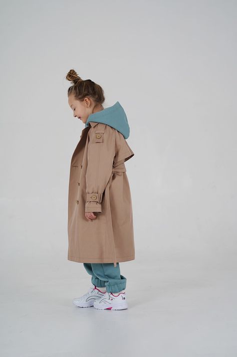 "PDF Digital sewing pattern for Aspen Trench Coat (girls) Instant Download | Ready to cut and sew. Height 128 cm // 50.5 in. This pattern is available in heights 98 cm // 38.5 in - 158 cm // 62.25 in, you can find links to the height needed at the end of this description. What will we send you? Once the order is paid, within 1 minute you will receive: - the PDF pattern in your chosen height, in A4 format to be printed at home, letter format to be printed at home, A0 format and plotter format to Trench Coat Sewing Pattern, Kids Trench Coat, Girls Trench Coat, Coat Sewing Pattern, Cindy Dress, Coat Sewing, Kids Aesthetic, Oversized Trench Coat, Trench Coat Outfit