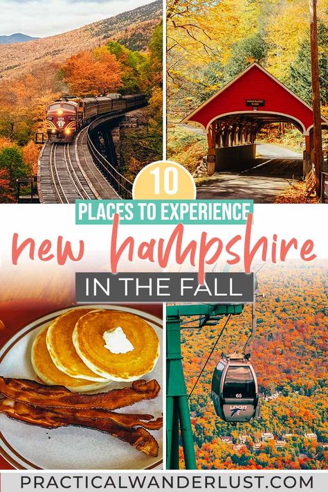 Train rides through fall foliage. Fresh apple cider. Here are the best places to experience New Hampshire fall! 30 Bucket List, New Hampshire Fall, Fall Foliage Trips, Fall Foliage Road Trips, Autumn Travel, Apple Orchards, New England Road Trip, Fall Road Trip, East Coast Road Trip