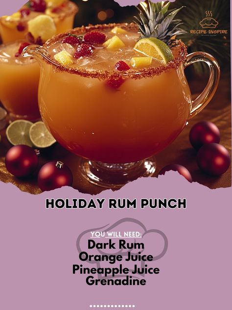 Holiday Rum Punch, Rum And Orange Juice, Juice Pineapple, Rum Punch Recipes, Pretty Alcoholic Drinks, Diy Christmas Presents, Recipes Tutorials, Yummy Alcoholic Drinks, Seasonal Drinks