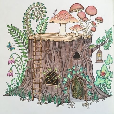 Tree Stump House Drawing, Cottagecore Things To Draw, Mushroom Cottagecore Art, Cottagecore Painting Ideas, Cottagecore Drawing Ideas, Mushroom House Drawing, Cute Mushroom Art, Drawing Cottagecore, Fairy House Drawing