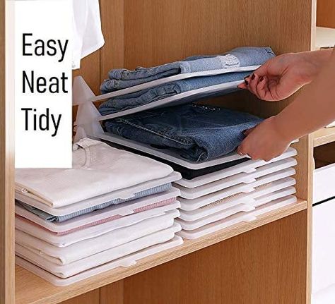 Foldable Stackable Folded T-Shirt Clothing Organizer Shirt Organization, Closet Organisation, Laundry System, Messy Closet, Tshirt Organization, Wrinkled Clothes, Clothes Closet Organization, Home Closet, Closet Organization Ideas