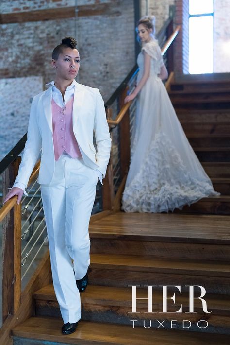 Womens Ivory Tuxedo Suit – Her Tuxedo Female Wedding Suit Brides, White Tuxedo Women, Womens Tuxedo Suit, Lesbian Wedding Outfits Suits Style, Female Wedding Suit, Trans Wedding, Wedding Tuxes, Tuxedo Women Suits, Lesbian Wedding Outfits