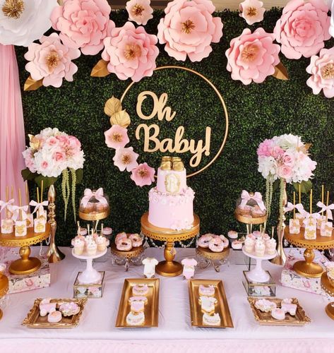 Dusty Pink Dessert Table, Pink Garden Party Ideas, Desert Table Baby Shower Girl, Pink And Cream Baby Shower Ideas, Baby Girl Dessert Table, Dessert Table Ideas Baby Shower Girl, Small Baby Shower Ideas Girl, Baby Girl Baby Shower Ideas Summer, Backdrop For Baby Shower Girl