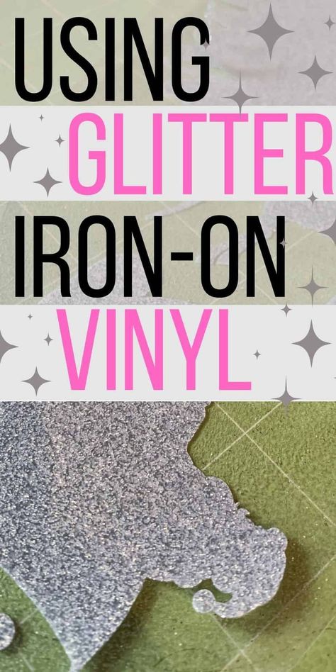 Tips and tricks on using Glitter Iron-On Vinyl (HTV)! How to make your glitter vinyl work out beautifully when using your Cricut! #cricut #htv Glitter Htv Heat Press Settings, Iron On Vinyl Cricut Ideas, How To Add Glitter To Fabric, Iron On Cricut Projects, Cricut Iron On Ideas, Cricut Vinyl Ideas, Iron On Vinyl Cricut, Cricut Binder, Printable Iron On Vinyl