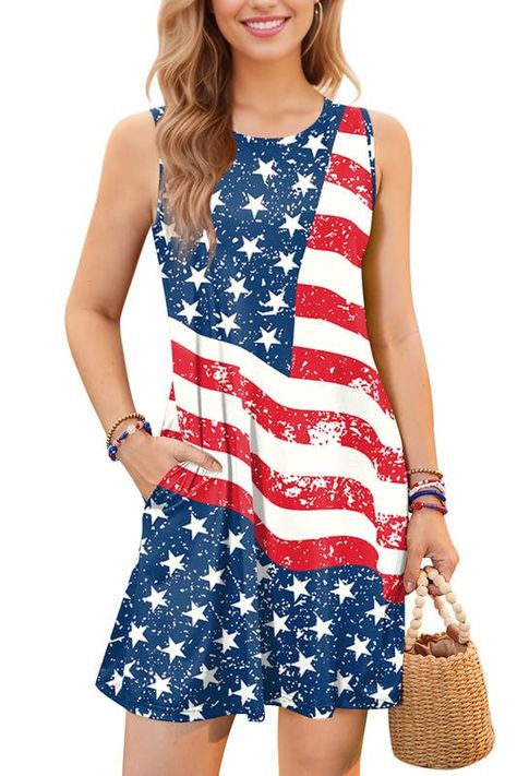 PRICES MAY VARY. COMFORTABLE - The patriotic dress for women is made of soft materials,which make you feel lightweight,from vibrant colors to a smooth feel,both the floral dress and the American flag dress for women must be your favorite in spring and summer or in Memorial Day. POCKET DESIGN - The memorial day dresses for women with pocket features a unique design with star and stripe printed patterns,and this July 4th clothing includes both classic styles and tie dye styles with 3D printing.Thi Comfortable Skirts, Ruched Maxi Dress, Dress Cake, Sleeveless Dress Summer, Vestido Casual, Sleeveless Tshirt, Print Tank, Beach Dresses, Types Of Skirts