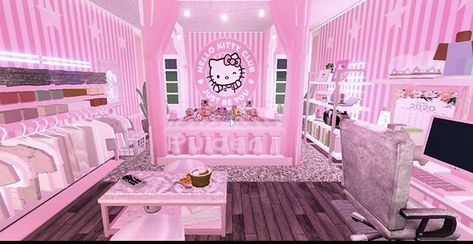 Bloxburg Y2k House, Bloxburg Kawaii House, Bloxburg Kawaii Bedroom, Kawaii Bloxburg House, Y2k Bloxburg House, Pink Aesthetic Bloxburg House, Cuartos Bloxburg, Pink Room Aesthetic Hello Kitty, Pink Y2k Room Baddie