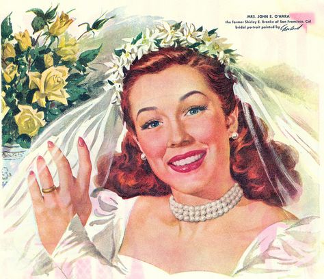 Redhead Bride, Bridal Art, Wedding Illustration, Wedding Gowns Vintage, Vintage Bride, Vintage Bridal, Vintage Pinup, Wedding Pics, Here Comes The Bride