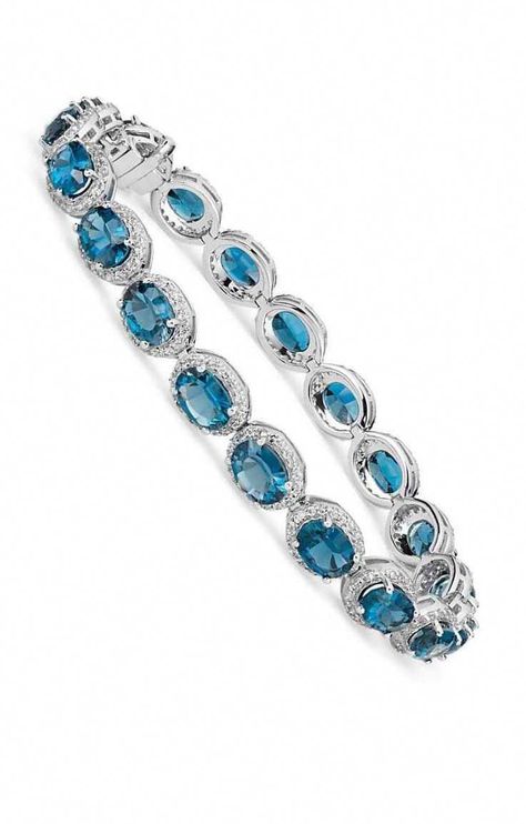 London Blue Topaz and White Topaz Halo Bracelet in Sterling Silver | #Wedding #Jewelry #Style #mensjewelry Halo Bracelet, Shiny Bracelets, Gold And Jewelry, Blue Topaz Jewelry, Diamond Bracelet Design, Silver Wedding Jewelry, Topaz Jewelry, Classic Bracelets, Sapphire Pendant