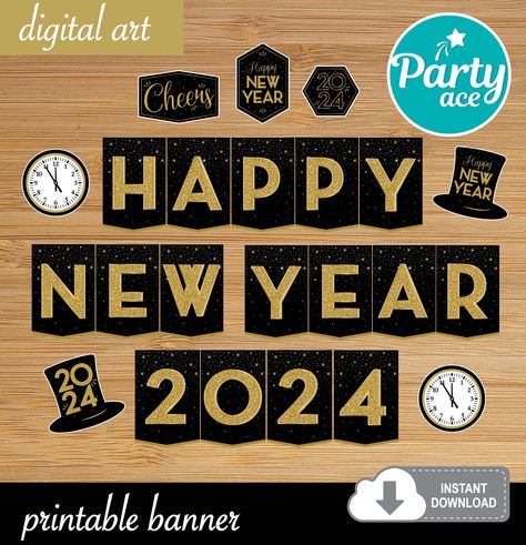 Avengers Birthday Party Decorations, 2024 Banner, New Year Eve Party, Bottle Labels Printable, Avenger Birthday Party, Happy New Year Banner, Cheer Party, New Year Banner, New Year Eve