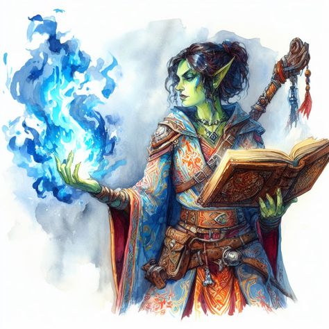 Half Orc Sorcerer, Half Orc Wizard, Dnd Romance, Orc Wizard, Female Half Orc, Dnd Portraits, Female Wizard, Half Orc, Character Profiles