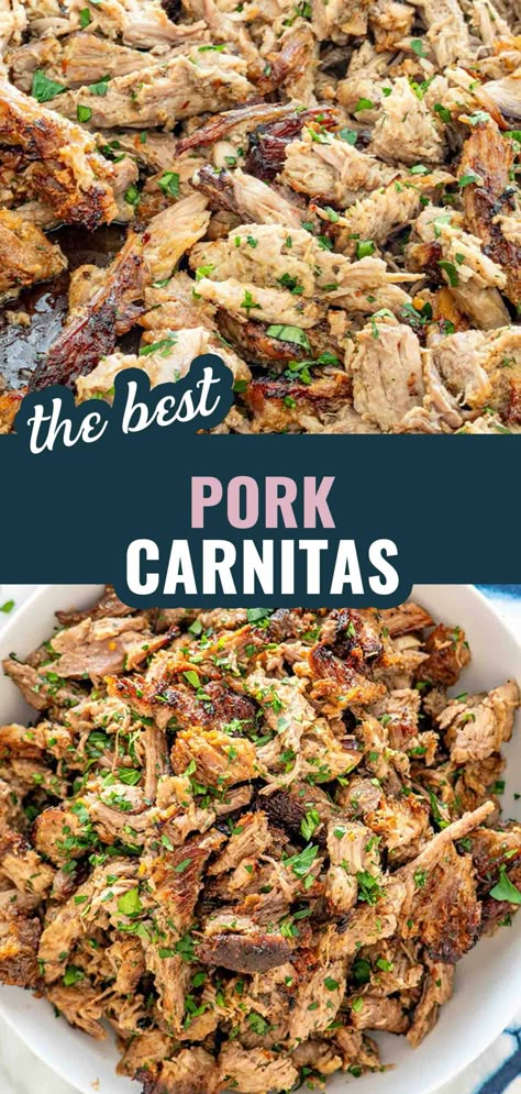 Make these deliciously crispy Pork Carnitas for your next taco night! Perfect for tacos, burritos, or sandwiches. #PorkCarnitas #MexicanRecipes #TacoNight #EasyMeals #DinnerIdeas #SlowCookerRecipes #InstantPotRecipes Pork Carnitas Recipe Oven, Carnitas Recipe Oven, Carnitas Authentic, Pulled Pork Dinner Ideas, Enchiladas With Sour Cream Sauce, Mexican Pork Carnitas, Jo Cooks Recipes, Chicken Enchiladas With Sour Cream, Recipes For Pork Chops