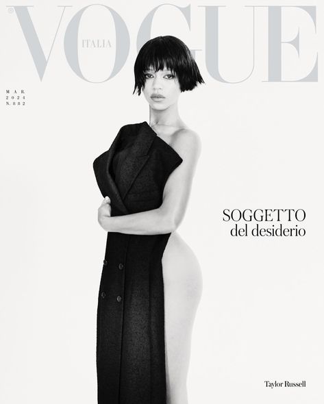 Taylor Russell poses nude for the March 2024 cover of Vogue Italia. Photographed by Paolo Roversi, she models designer clothes styled by ... Rochelle Jordan, Amalie Star, Movie Fashion Outfits, Olivia Dean, Tay Russell, Taylor Russel, Manifestation Aesthetic, Vogue Italy, Italian Vogue