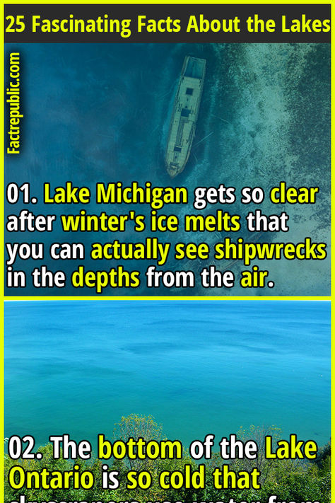 01. Lake Michigan gets so clear after winter's ice melts that you can actually see shipwrecks in the depths from the air. #lakes #nature #adventure #didyouknow #interesting #fascinating #travel #living #world #adventure Michigan Facts, Michigan Adventures, Fact Republic, Creepy Facts, Facts You Didnt Know, Wow Facts, Michigan Travel, Unbelievable Facts, Fascinating Facts