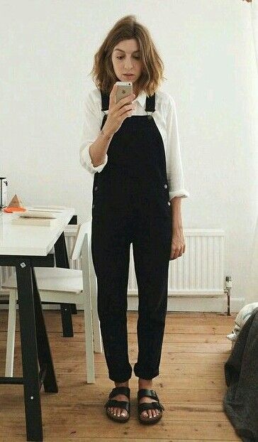 • dungys • Goth Outfit, Skandinavian Fashion, Black Overalls, Elegante Casual, Mode Inspo, Mode Inspiration, Looks Style, Dungarees, Outfits Casuales