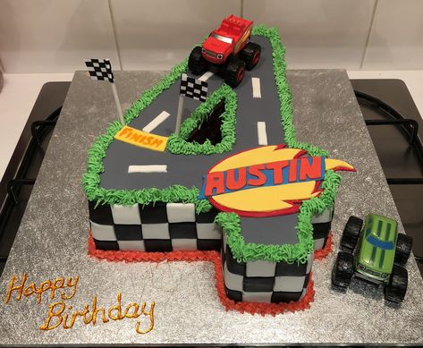 Blaze Birthday Party Ideas Cakes, Birthday Cake 4th Boy, Need 4 Speed Birthday Cake, Racecar Birthday Cakes, Road Birthday Cake, Monster Truck Cake 4, Blaze Cakes For Boys, Blaze Cake, 4 Cake