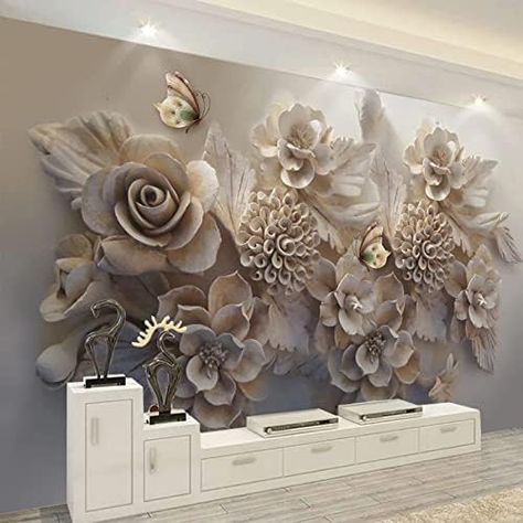 Stereoscopic Embossed Flower Butterfly 3D Wall Murals Wallpaper, Retro Nostalgic Poster Wall Poster Murals, Wall Painting Art Wallpaper for Living Room and Bedroom Home Decor 177" by 124" Nostalgic Poster, 3d Wallpaper Home, Wallpaper For Living Room, Butterfly 3d, Flower Mural, Wall Painting Art, Wallpaper Retro, Murals Wallpaper, 3d Wall Murals