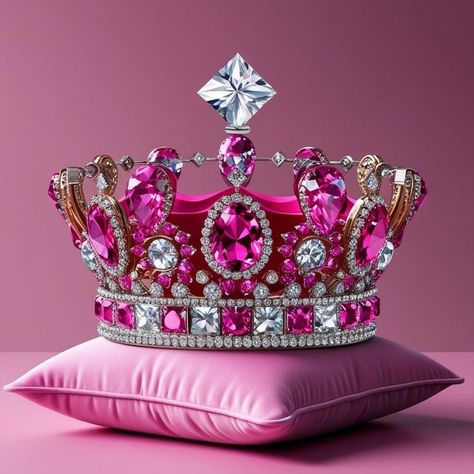 Royal Princess Aesthetic, Crown Wallpaper, Fantasy Crown, Katherine Howard, Pink Glitter Wallpaper, Royal Pink, Crown Aesthetic, Letter Art Design, Pink Pillow