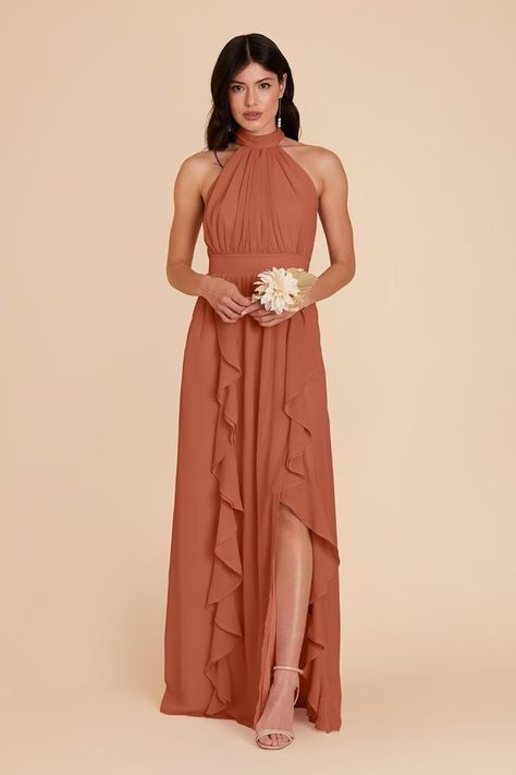 Amazon.com: PAVERJER Chiffon Halter Bridesmaid Dresses Long Split Ruffle Pleated Empire Waist Formal Dress with Pockets : Clothing, Shoes & Jewelry Rosewood Bridesmaid Dress, Halter Bridesmaid Dress Long, Rosewood Color, Bridesmaid Dress Chiffon, Taupe Bridesmaid Dresses, Pink Chiffon Dress, Halter Bridesmaid Dress, Halter Style Dress, Birdy Grey