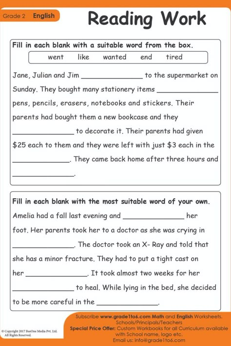 English Worksheets For Grade 1, Worksheets For Second Grade, Read The Passage, Worksheets For Grade 2, Cloze Passages, 2nd Grade Reading Worksheets, Worksheets For Grade 1, Creative Writing Worksheets, 2nd Grade Reading Comprehension