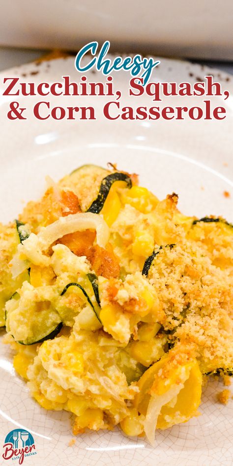 Make your garden full of squash and zucchini be a delicious creamy casserole topped off with breadcrumbs with this cheesy zucchini, summer squash and corn casserole recipe. Squash And Corn Casserole, Easy Summer Casseroles, Zucchini Casseroles, Squash Zucchini Recipes, Cheesy Squash, Garden Meals, Zucchini Side Dish Recipes, Farmhouse Cooking, Cheesy Casserole Recipes