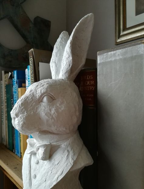 Easter Sculpture, Easter Rabbits, Paper Mache Bunnies, Paper Mache Bunny, Paper Mache Rabbit, Paper Mache Rabbit Mask, Paper Mache Art Projects, Paper Mache Rabbit Head, Hare Sculpture Clay